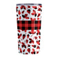 Buffalo Plaid Leaves Fall Tumbler Cup (20oz) at Amy's Coffee Mugs. A stainless steel insulated tumbler cup designed with a pattern of leaves with a red and black buffalo plaid pattern that wraps around the cup. There is a buffalo plaid stripe over the middle area of the leaves.
