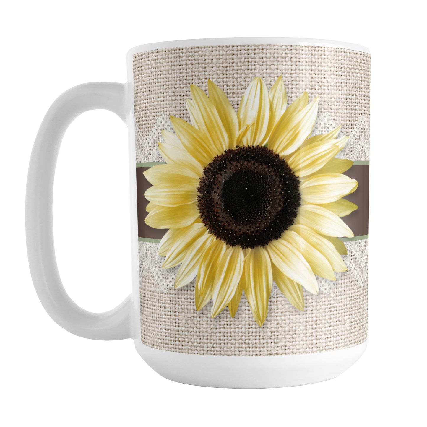 Burlap and Lace Brown Sage Sunflower Mug (15oz) at Amy's Coffee Mugs
