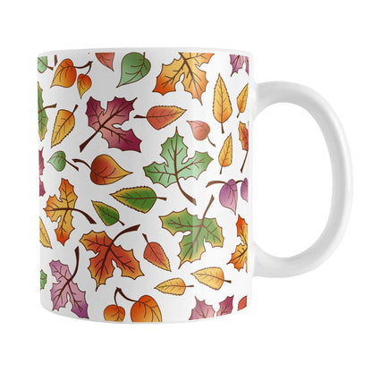 Changing Leaves Fall Mug (11oz) at Amy's Coffee Mugs. A ceramic coffee mug designed with a fall themed pattern of leaves changing colors, as they do at the beginning of autumn, that wraps around the mug.