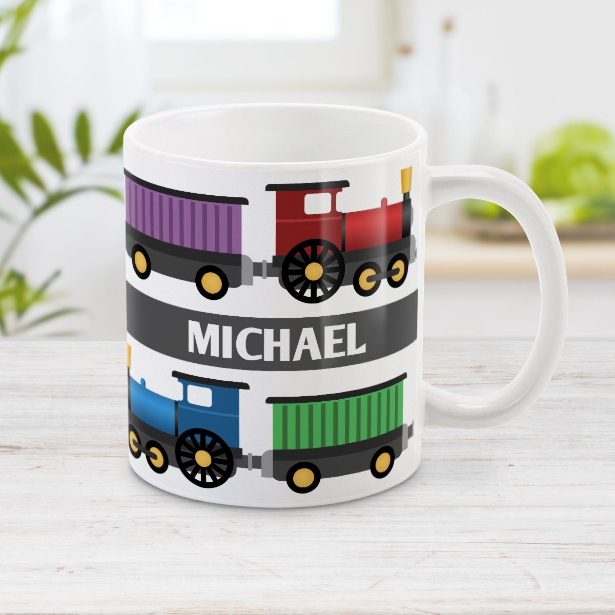 Colorful Locomotive - Personalized Train Mug at Amy's Coffee Mugs