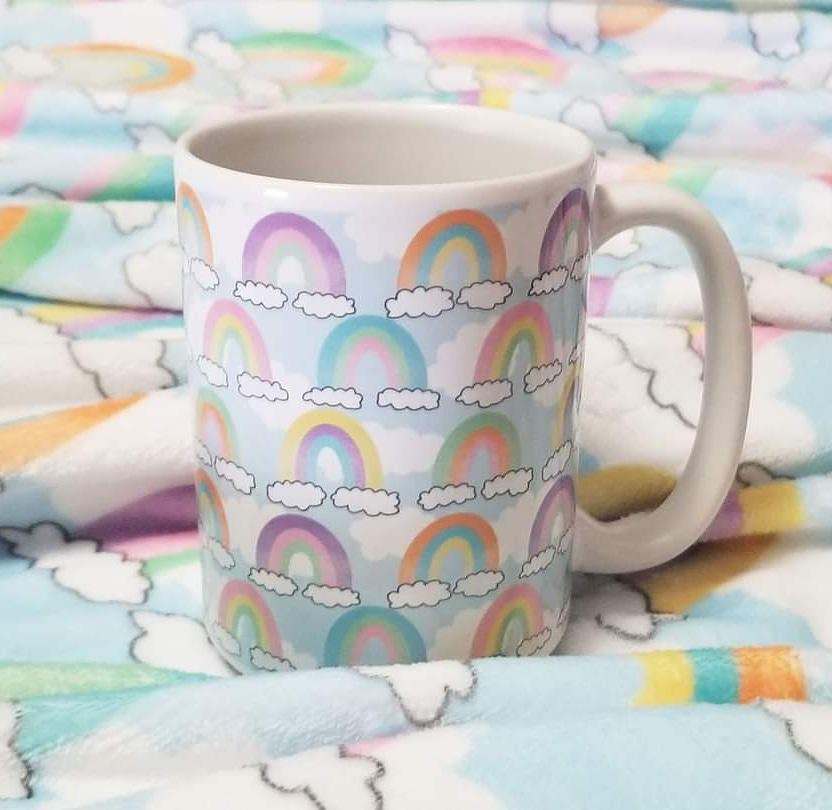 Colorful Rainbows Sky Pattern Mug at Amy's Coffee Mugs