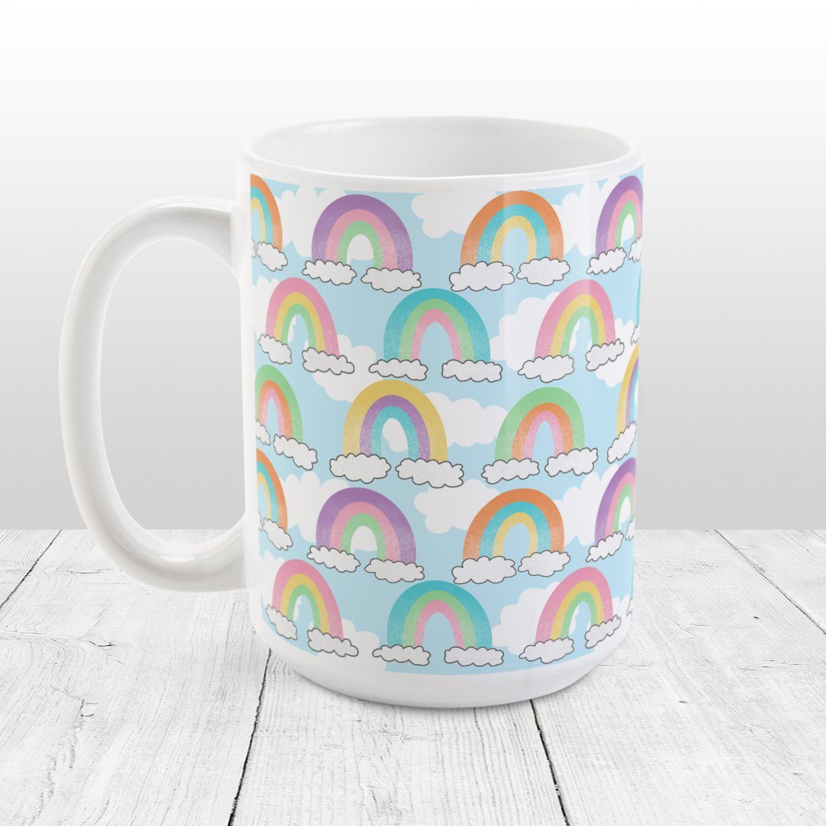 Colorful Rainbows Sky Pattern Mug at Amy's Coffee Mugs