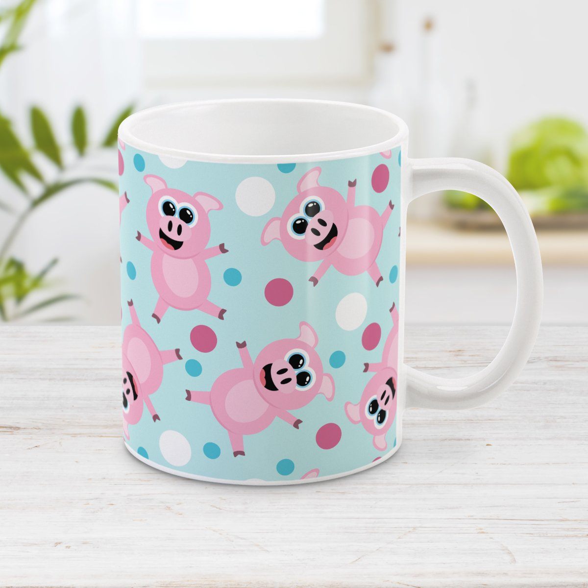 Pig Mug - Cute Cartoon Pig Pink and Blue Pattern - Pig Mug at Amy's Coffee Mugs