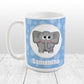 Cute Elephant Bubbly Blue - Personalized Elephant Mug at Amy's Coffee Mugs