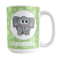 Cute Elephant Bubbly Green Personalized Mug (15oz) at Amy's Coffee Mugs