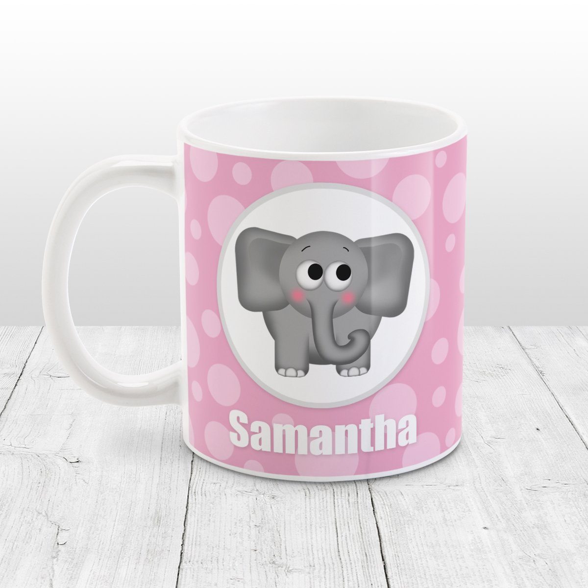 Cute Elephant Bubbly Pink - Personalized Elephant Mug at Amy's Coffee Mugs