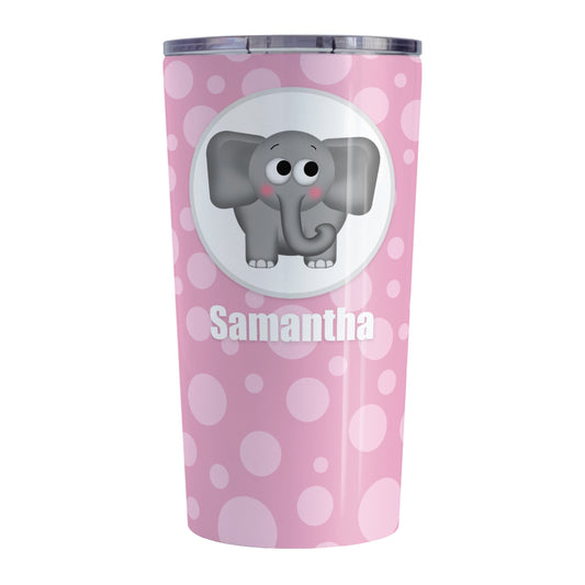 Cute Elephant Bubbly Pink Personalized Tumbler Cup (20oz, stainless steel insulated) at Amy's Coffee Mugs