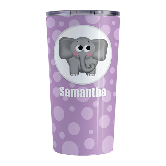 Cute Elephant Bubbly Purple Personalized Tumbler Cup (20oz, stainless steel insulated) at Amy's Coffee Mugs