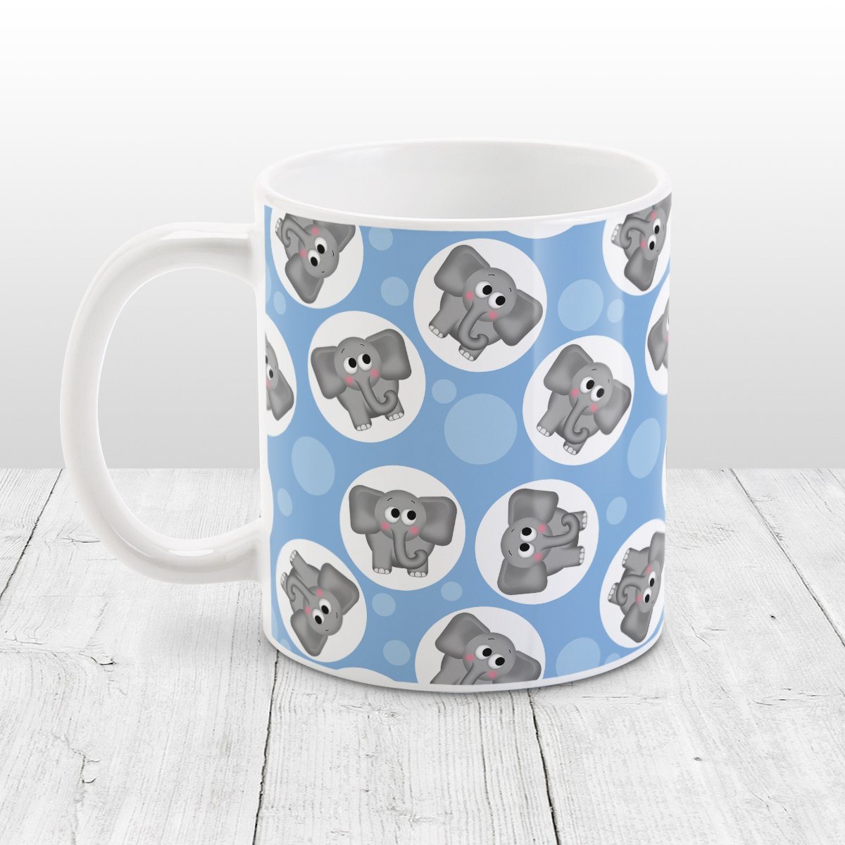 Cute Elephant Pattern Blue Mug at Amy's Coffee Mugs