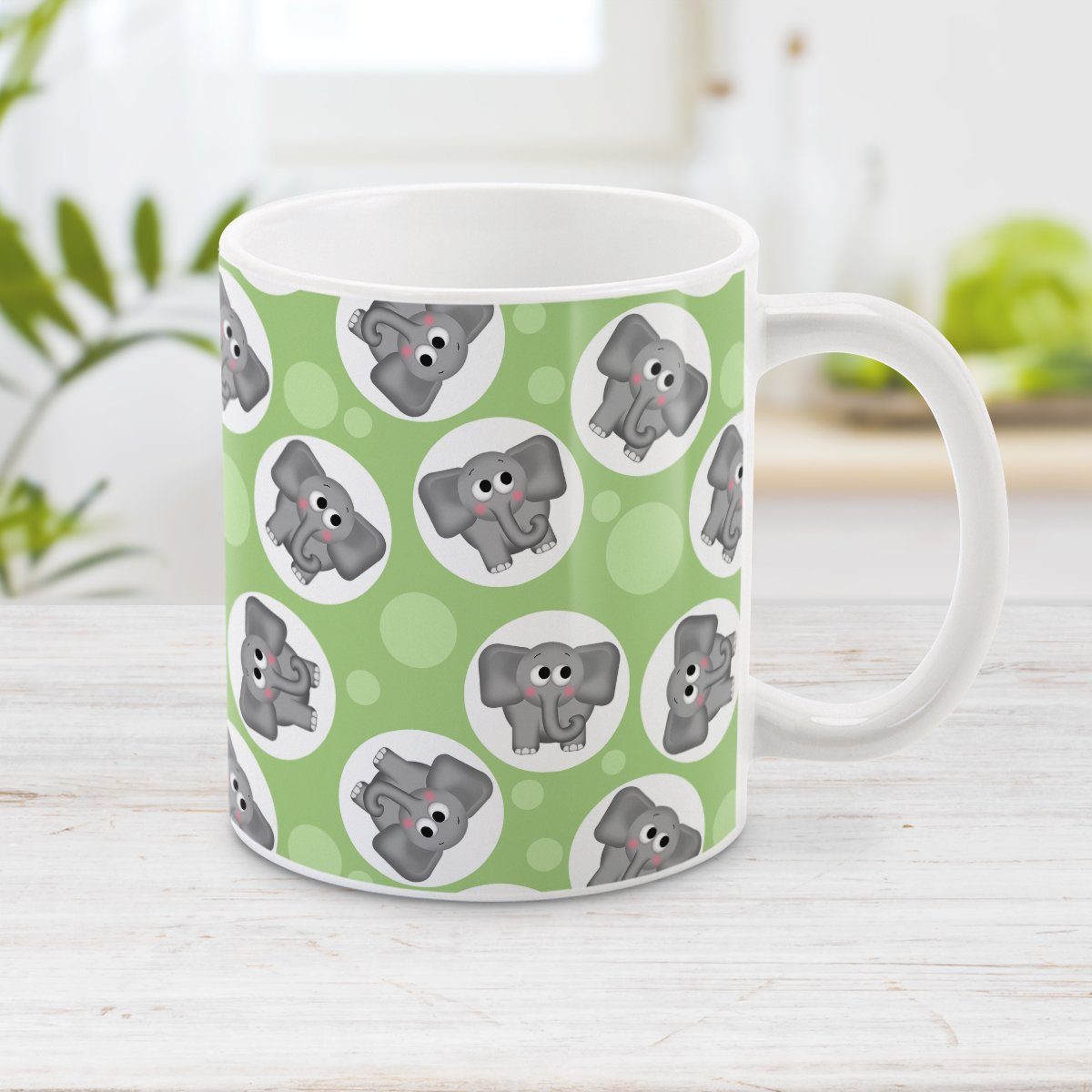 Cute Elephant Pattern Green Mug at Amy's Coffee Mugs
