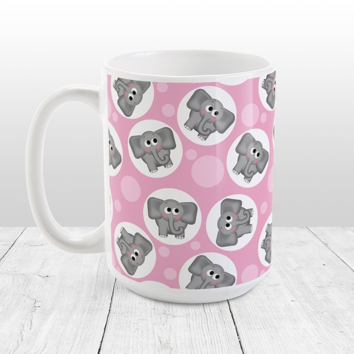 Cute Elephant Pattern Pink Mug at Amy's Coffee Mugs