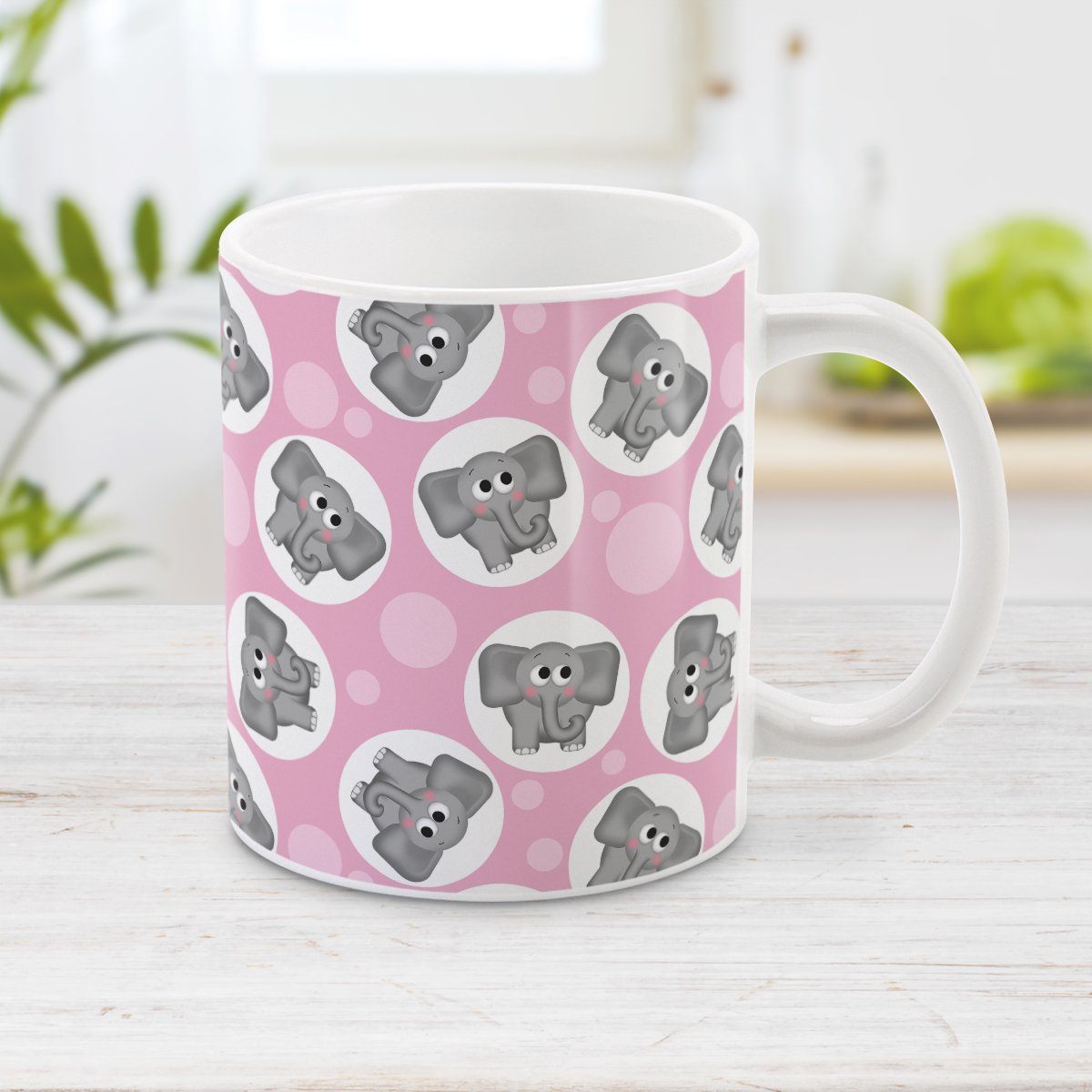 Pink Elephant Mug - Cute Elephant Pattern Pink Elephant Mug at Amy's Coffee Mugs