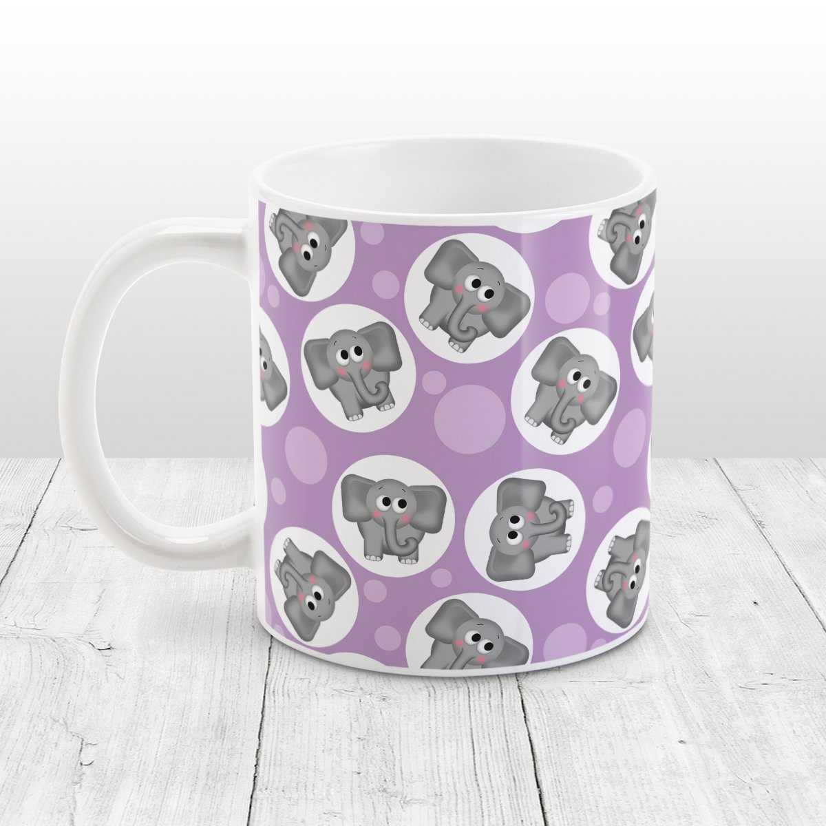 Cute Elephant Pattern Purple Mug at Amy's Coffee Mugs