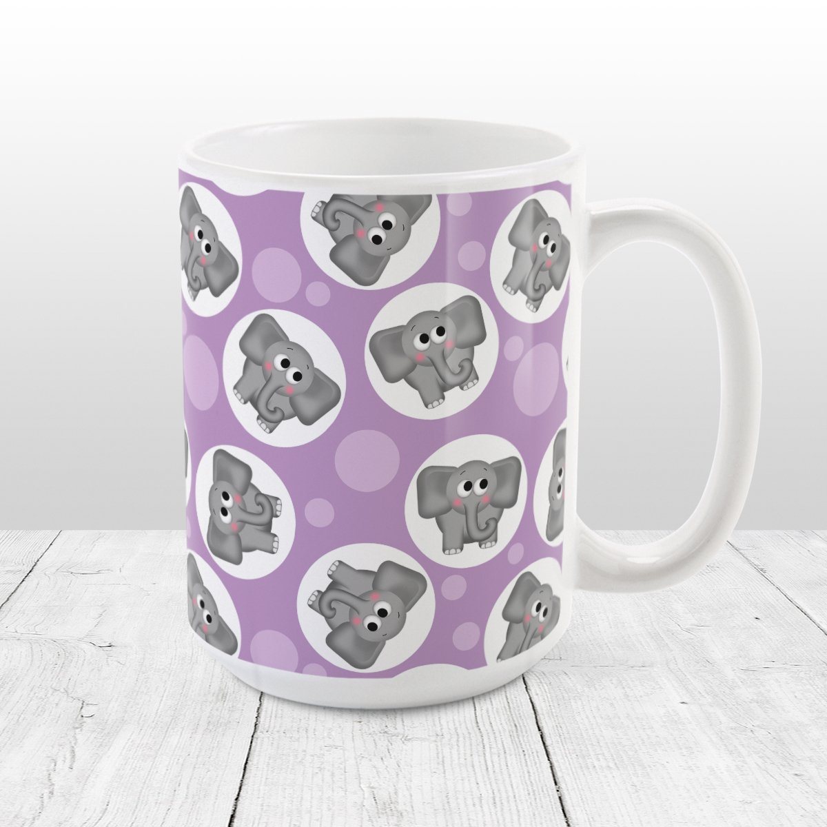 Cute Elephant Pattern Purple Mug at Amy's Coffee Mugs