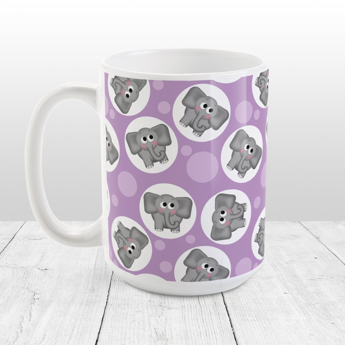 Cute Elephant Pattern Purple Mug at Amy's Coffee Mugs