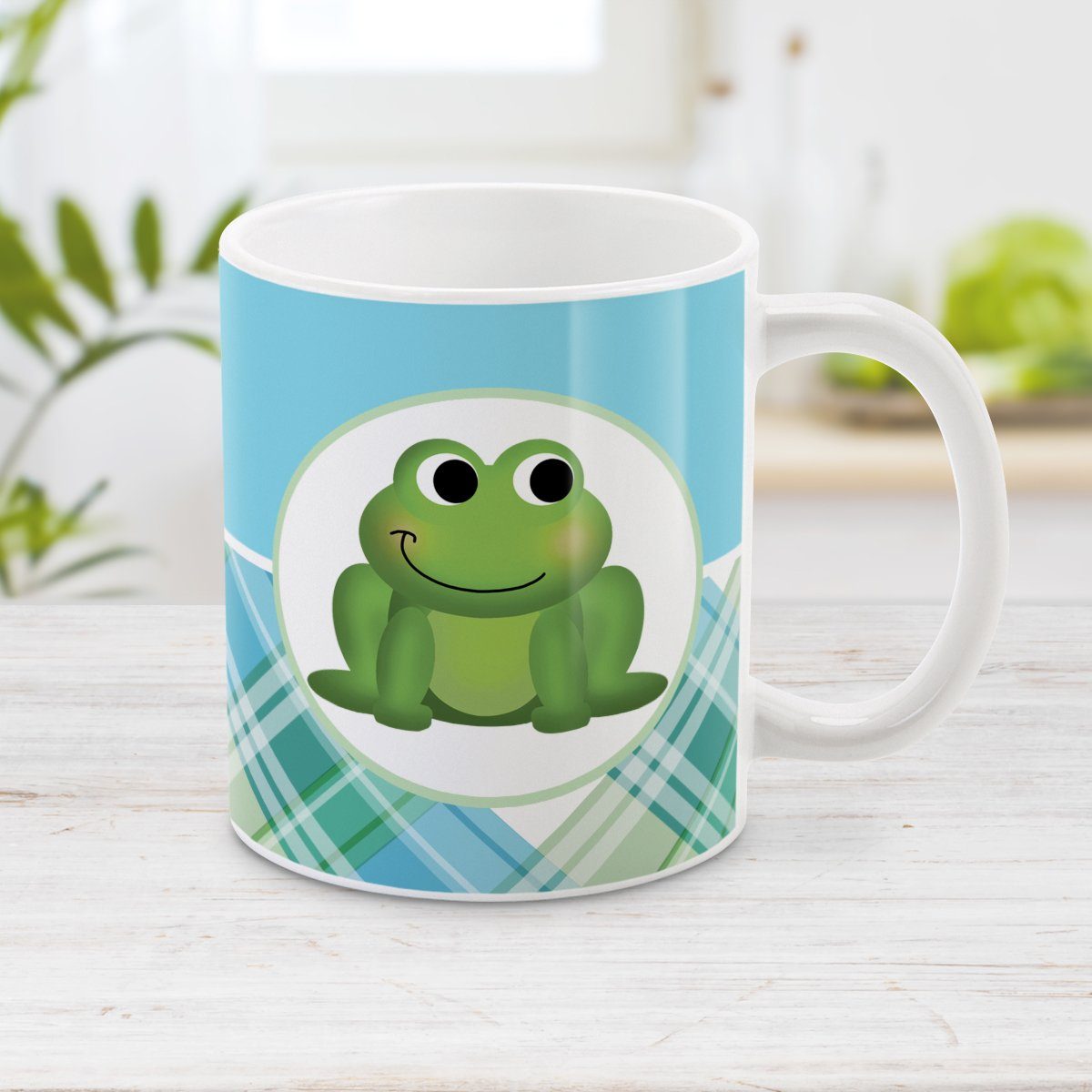 Cute Frog Green and Blue Plaid Pattern - Cute Frog Mug at Amy's Coffee Mugs