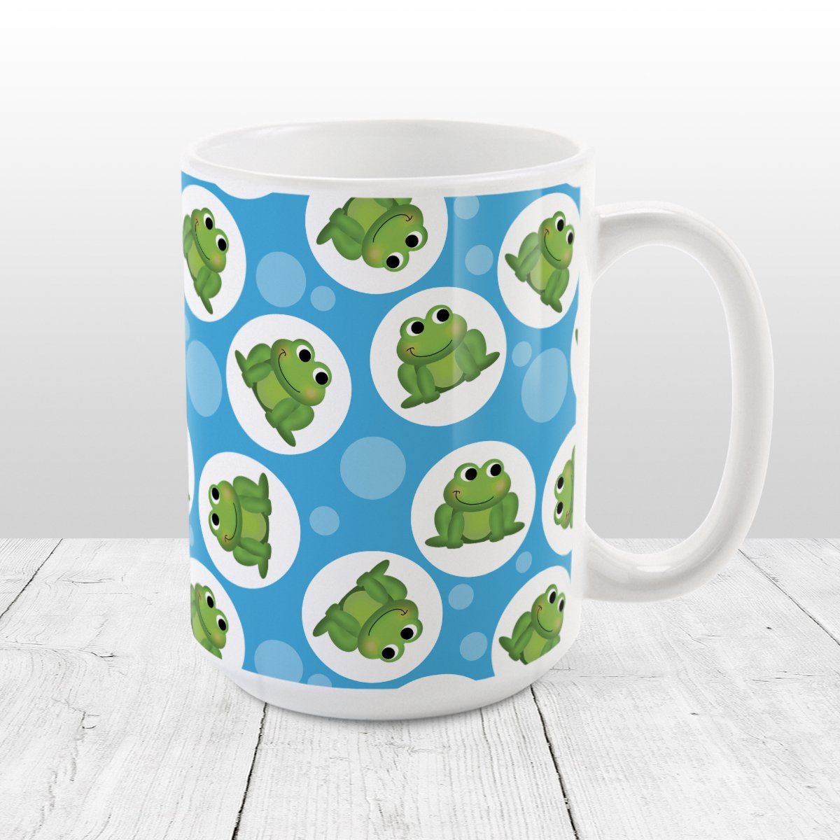 Cute Frog Pattern Blue Mug at Amy's Coffee Mugs