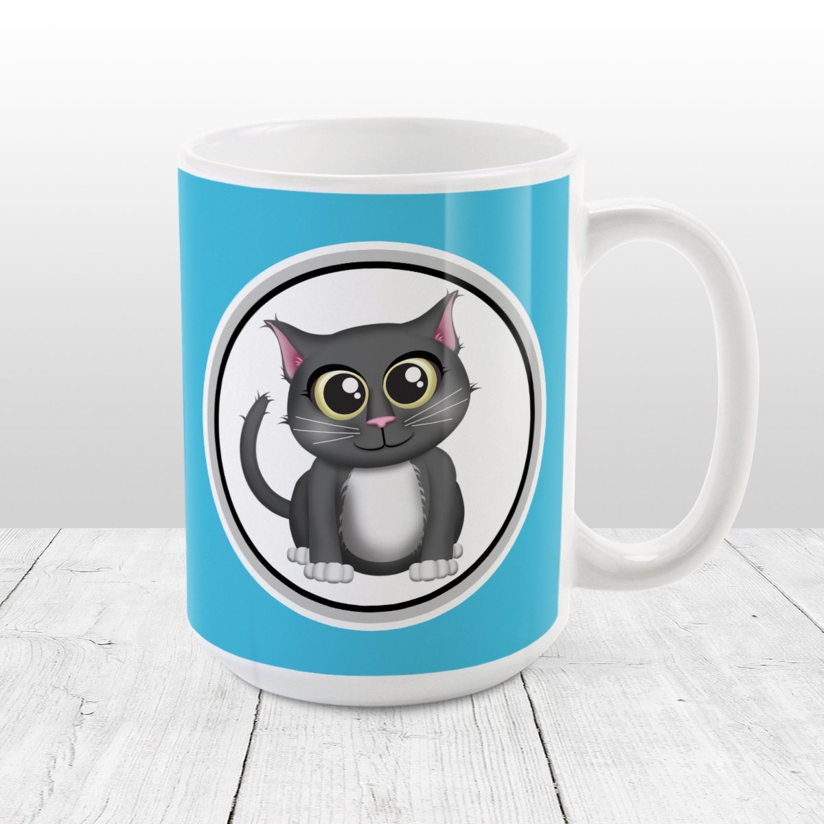 Cute Gray Cat - Blue Cat Mug at Amy's Coffee Mugs