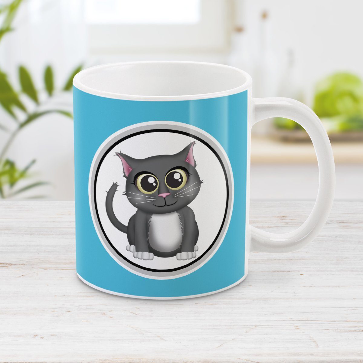 Cute Gray Cat - Blue Cat Mug at Amy's Coffee Mugs
