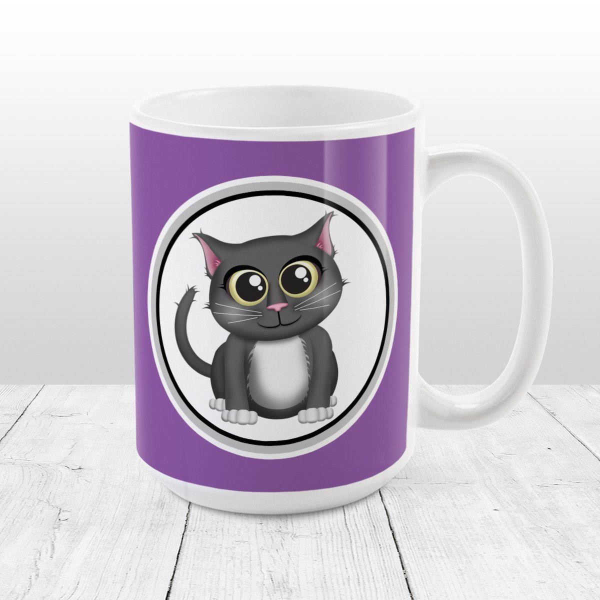 Cute Gray Cat - Purple Cat Mug at Amy's Coffee Mugs