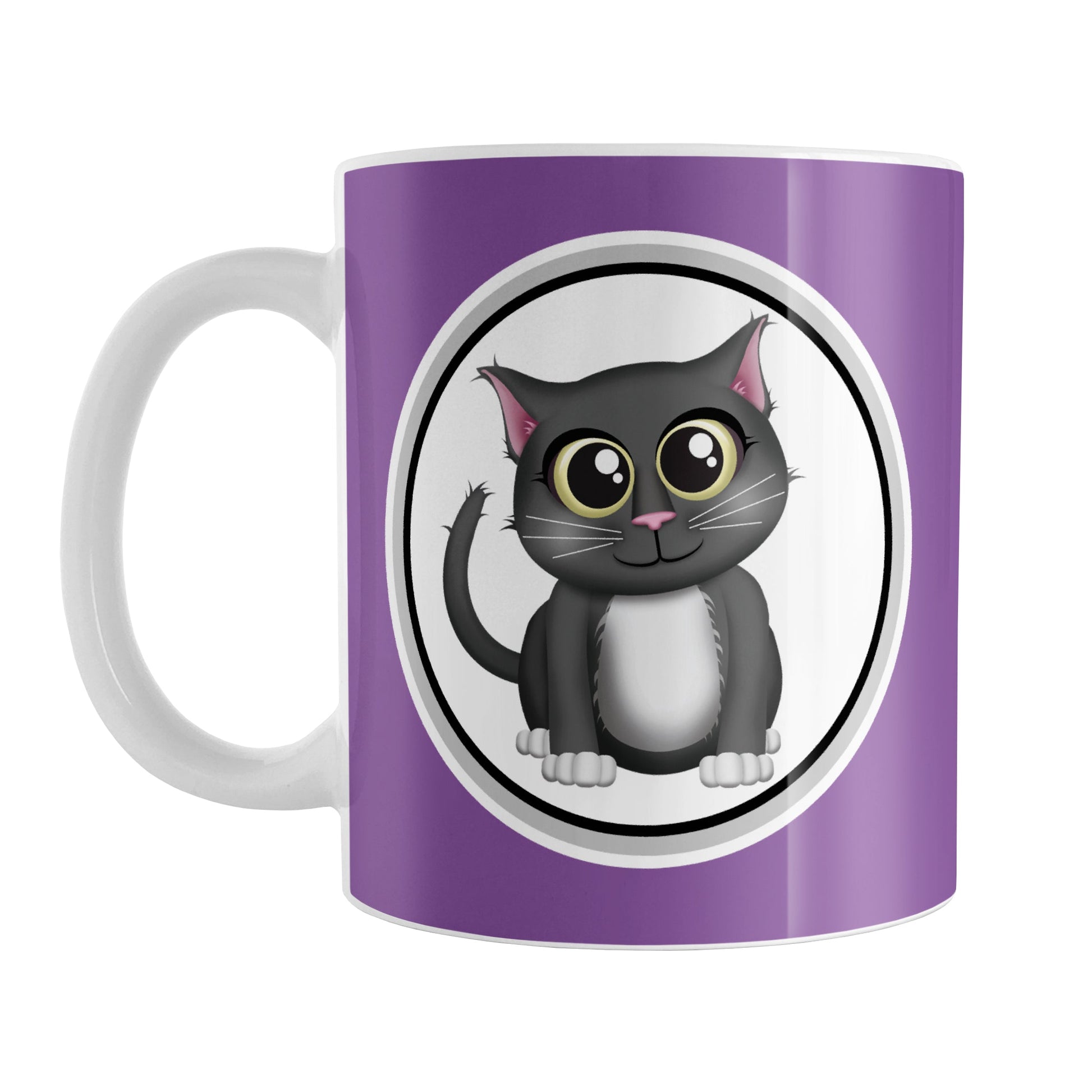 Cute Gray Cat Purple Mug (11oz) at Amy's Coffee Mugs