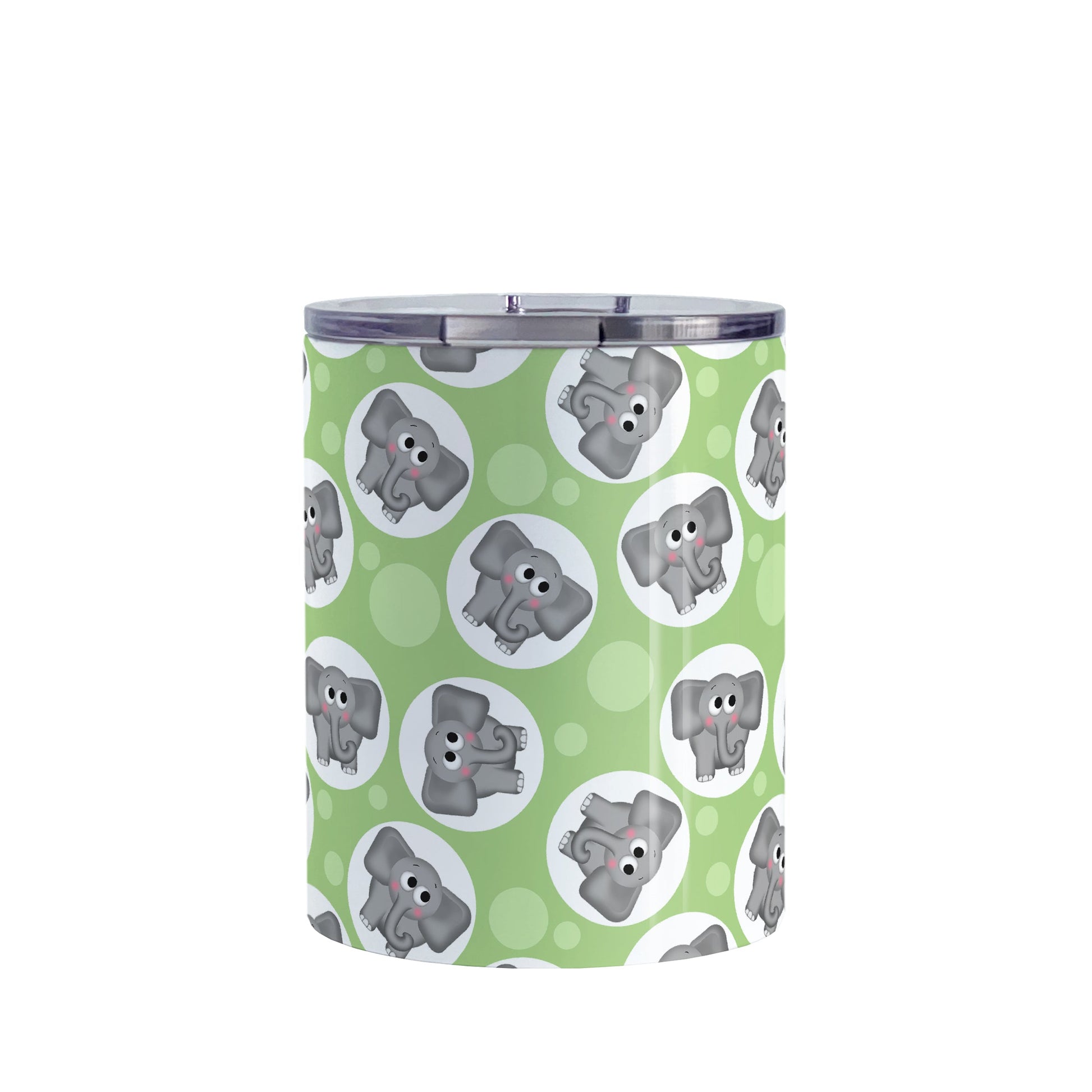 Cute Green Elephant Pattern Tumbler Cup (10oz, stainless steel insulated) at Amy's Coffee Mugs