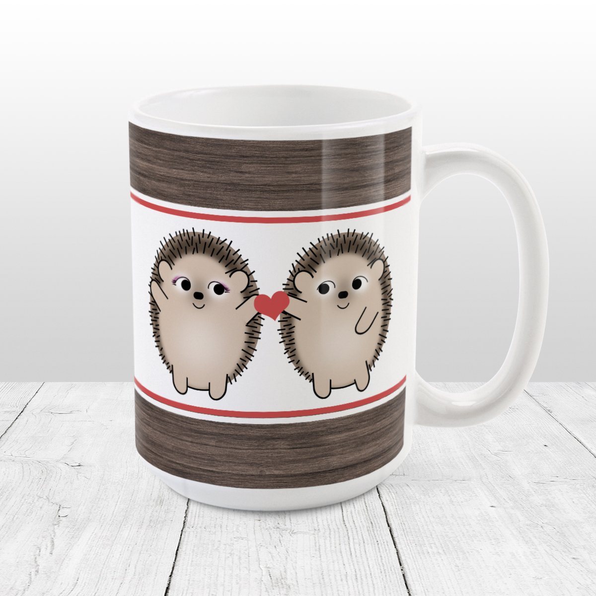 Cute Hedgehogs Holding Red Heart - Hedgehog Mug at Amy's Coffee Mugs