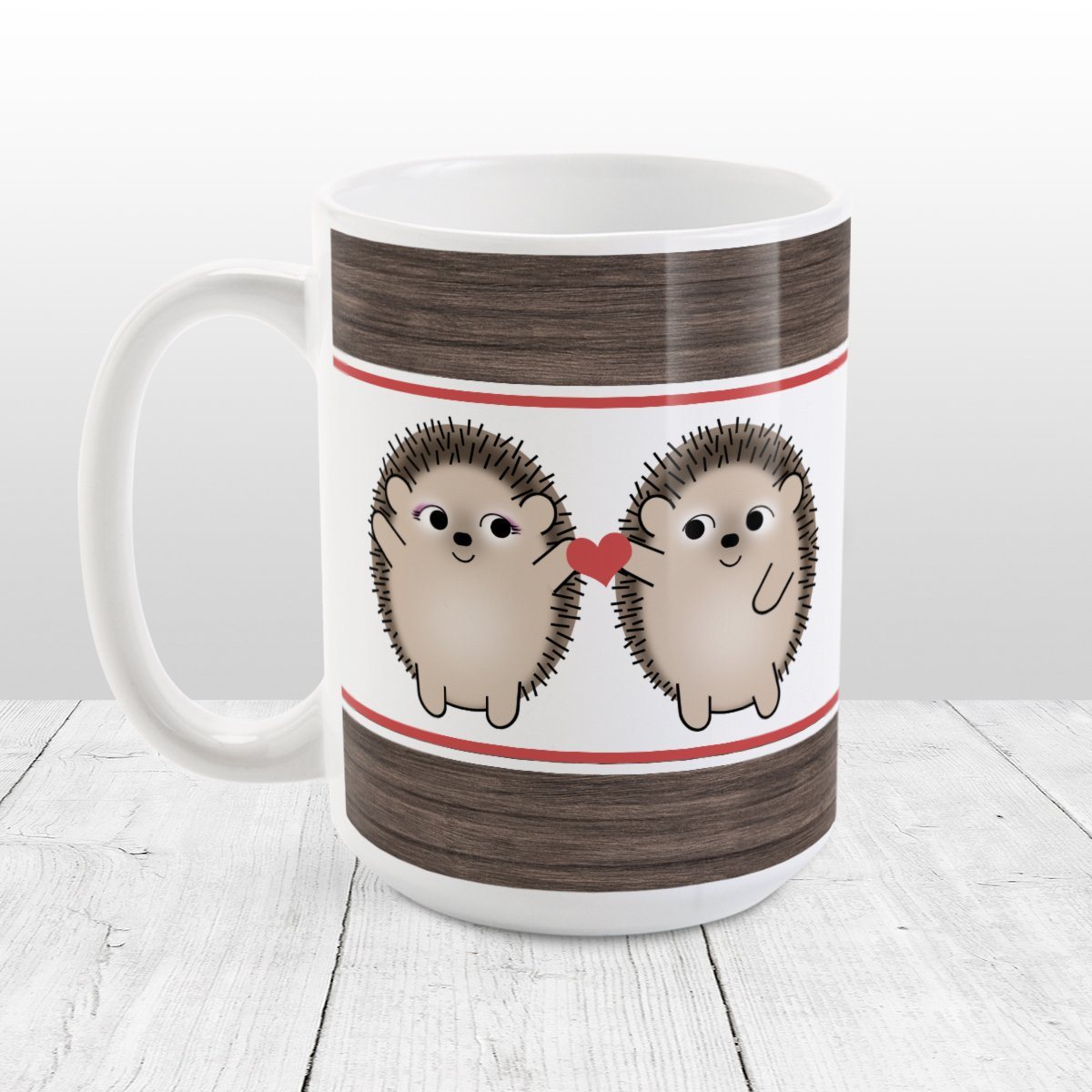 Cute Hedgehogs Holding Red Heart - Hedgehog Mug at Amy's Coffee Mugs