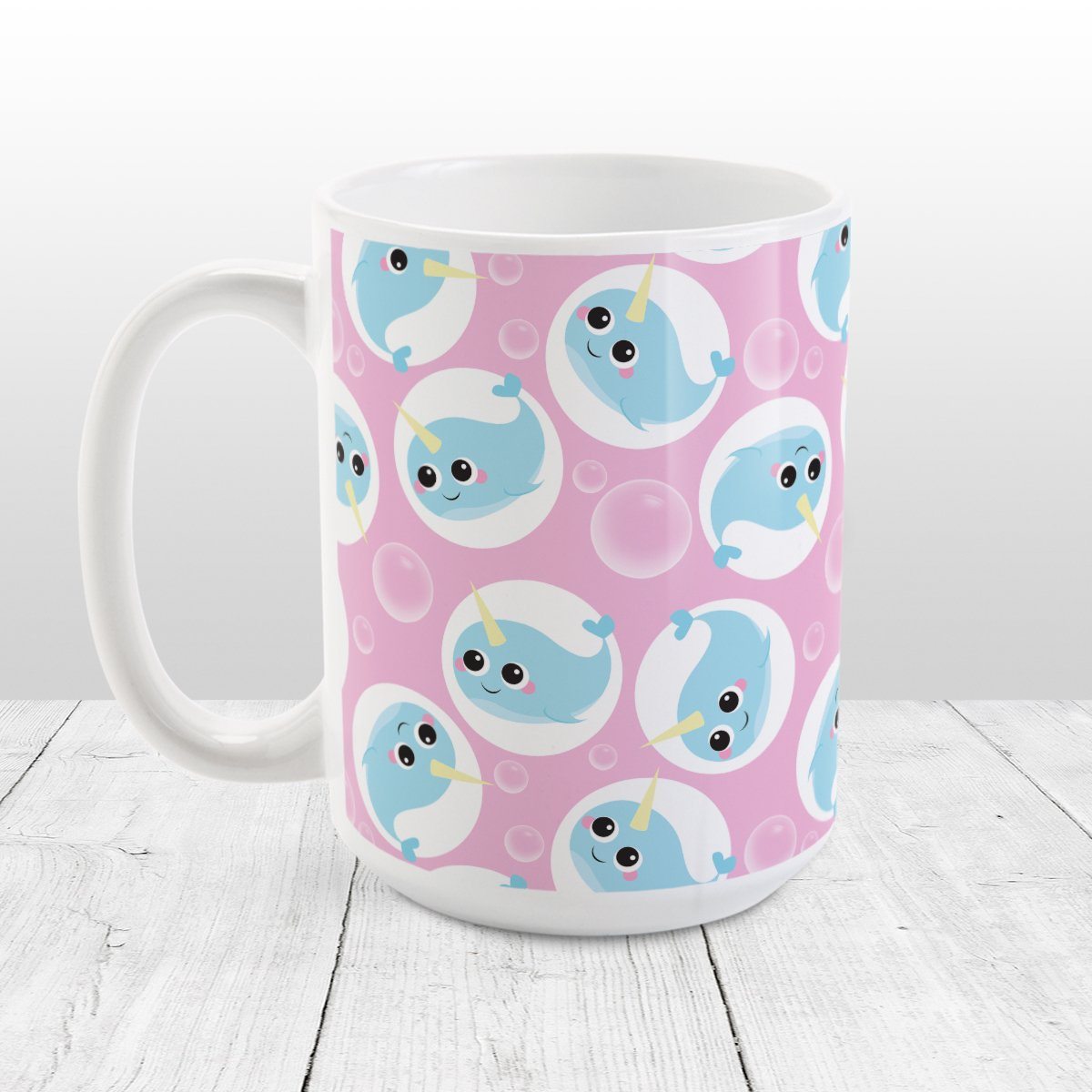 Cute Pink Narwhal Bubble Pattern Travel Mug