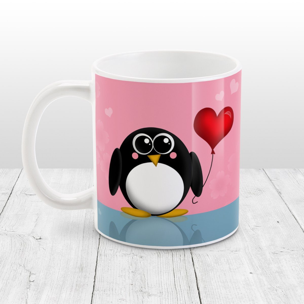 Cute Penguin Heart Balloon Mug at Amy's Coffee Mugs
