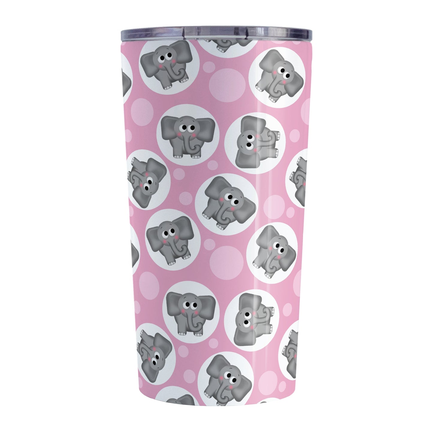 Cute Pink Elephant Pattern Tumbler Cup (20oz, stainless steel insulated) at Amy's Coffee Mugs