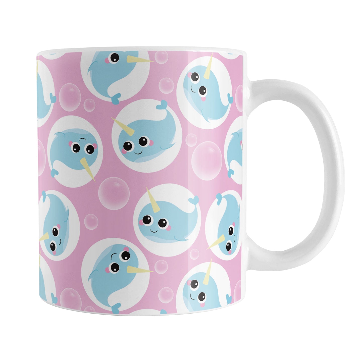 Cute Pink Narwhal Bubble Pattern Mug (11oz) at Amy's Coffee Mugs