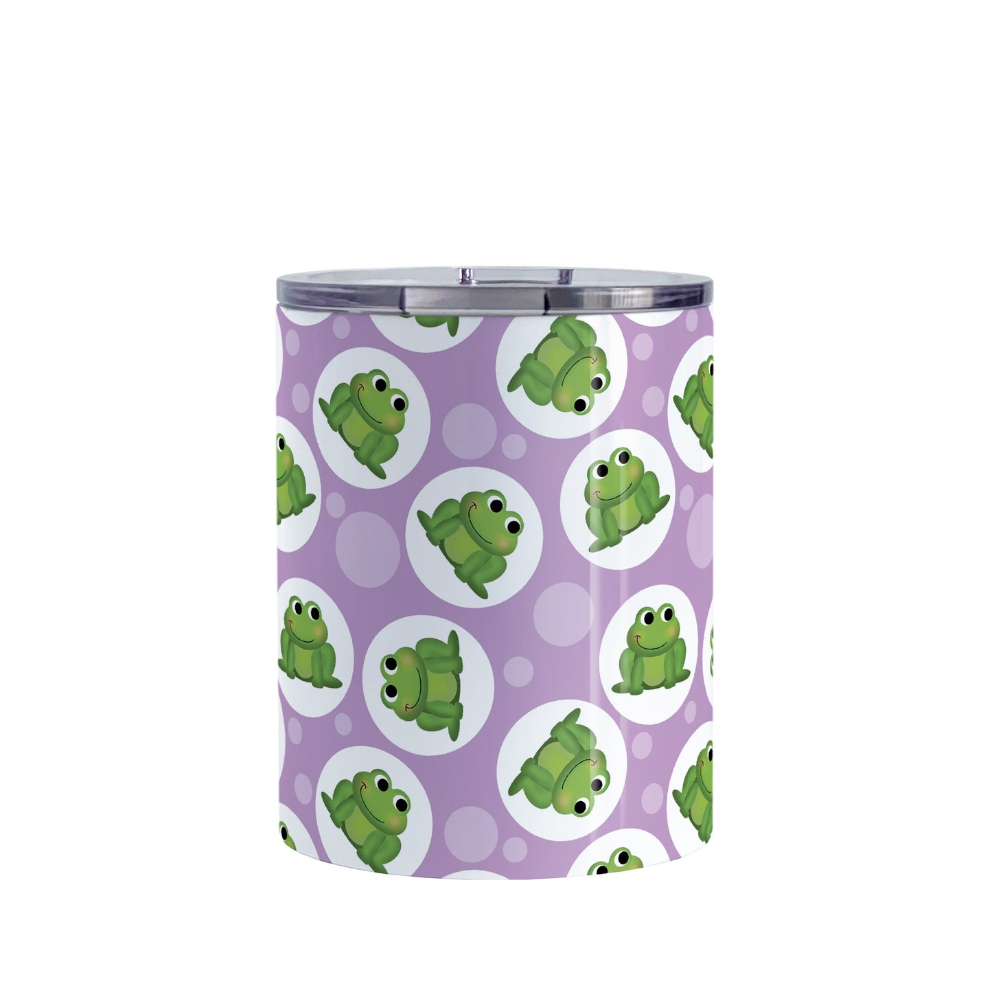 Cute Purple Frog Pattern Tumbler Cup (10oz, stainless steel insulated) at Amy's Coffee Mugs