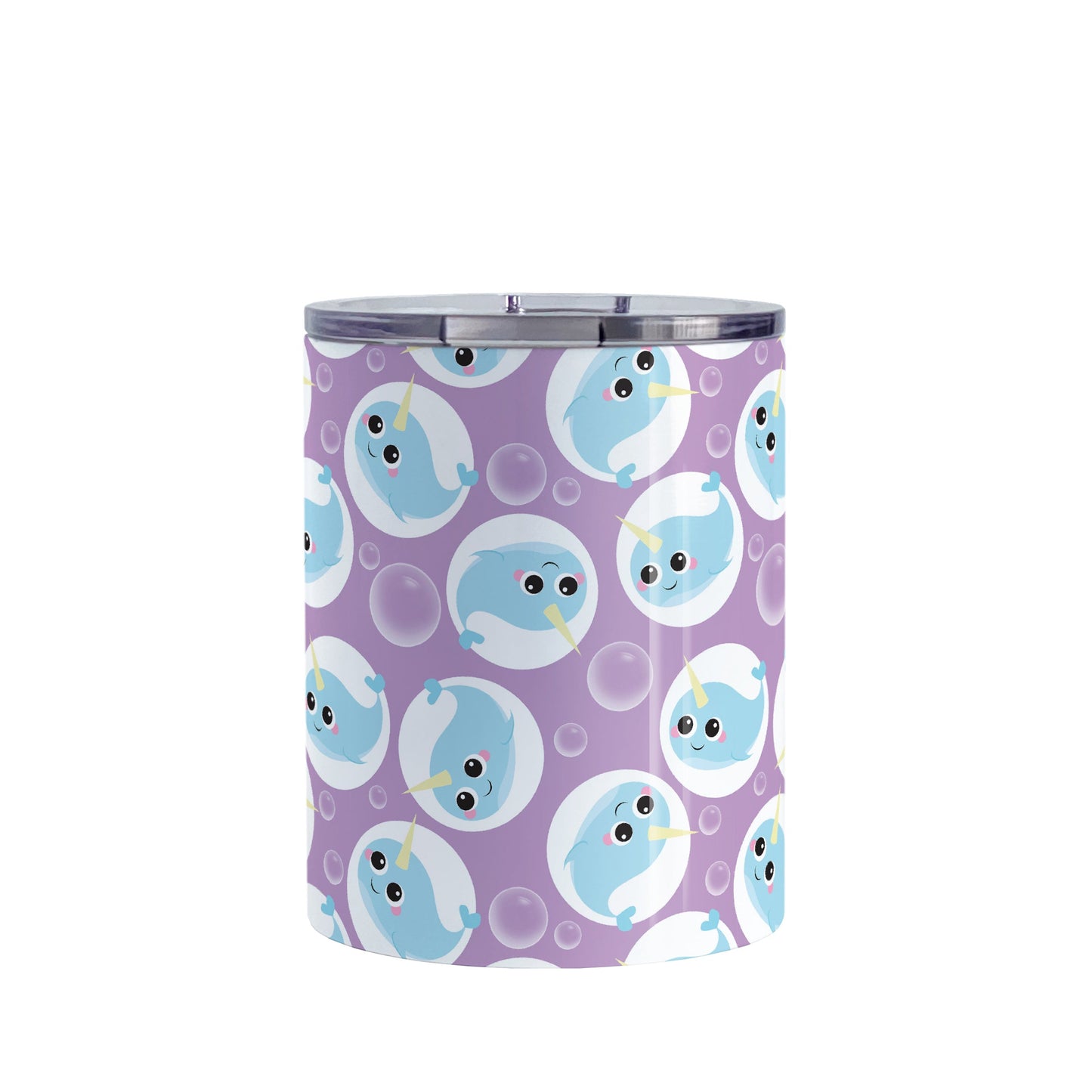 Cute Purple Narwhal Bubble Pattern Tumbler Cup (10oz, stainless steel insulated) at Amy's Coffee Mugs