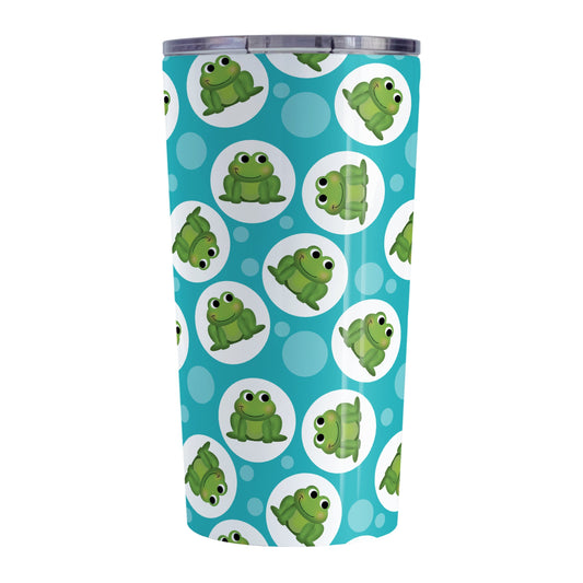 Cute Turquoise Frog Pattern Tumbler Cup (20oz, stainless steel insulated) at Amy's Coffee Mugs