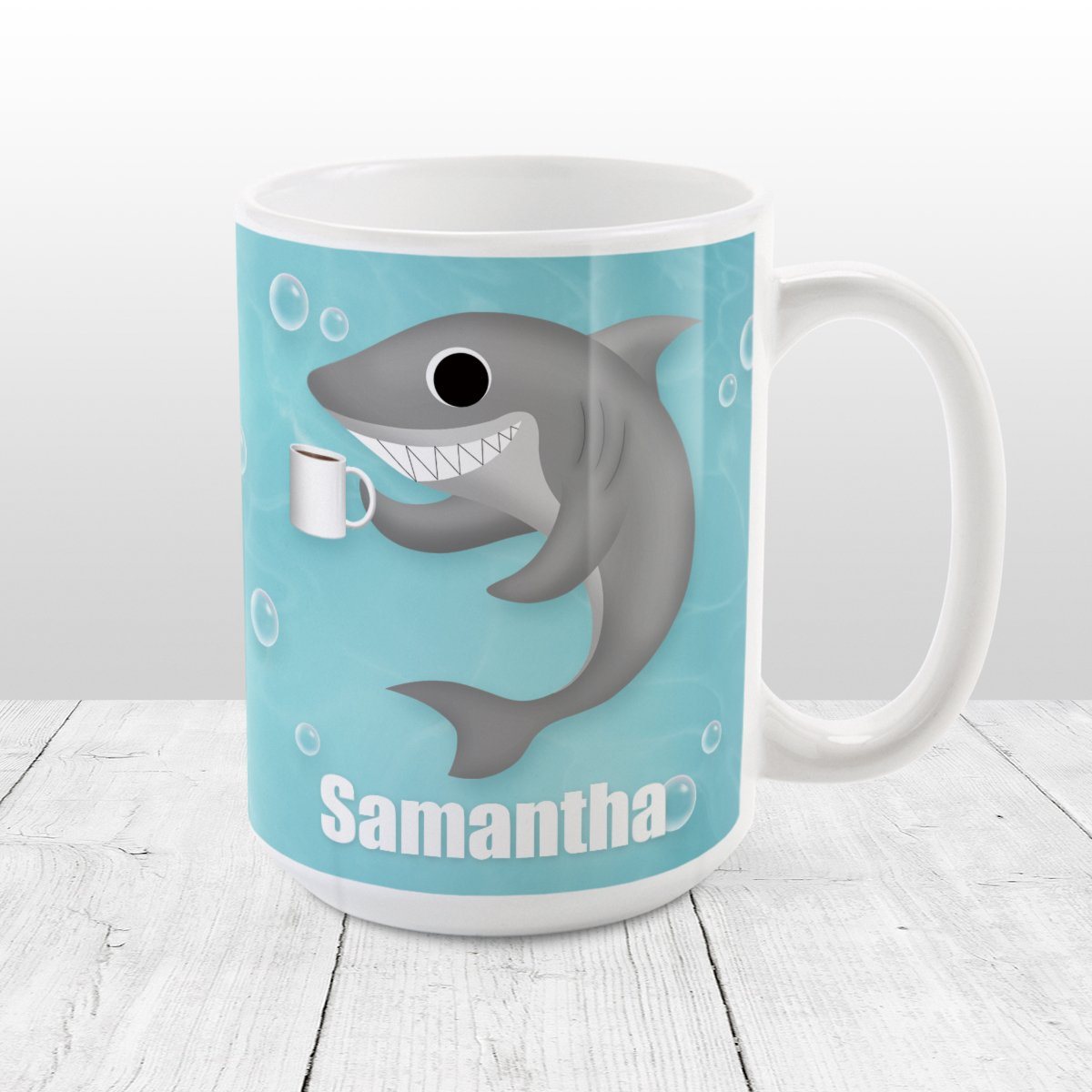 Cute Underwater Coffee Shark - Personalized Shark Mug at Amy's Coffee Mugs