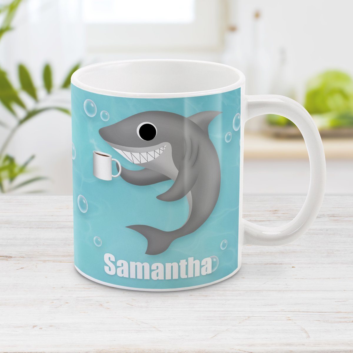 Cute Underwater Coffee Shark - Personalized Shark Mug at Amy's Coffee Mugs