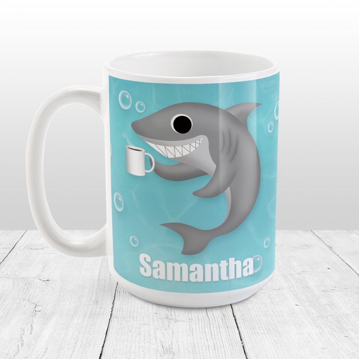 Cute Underwater Coffee Shark - Personalized Shark Mug at Amy's Coffee Mugs