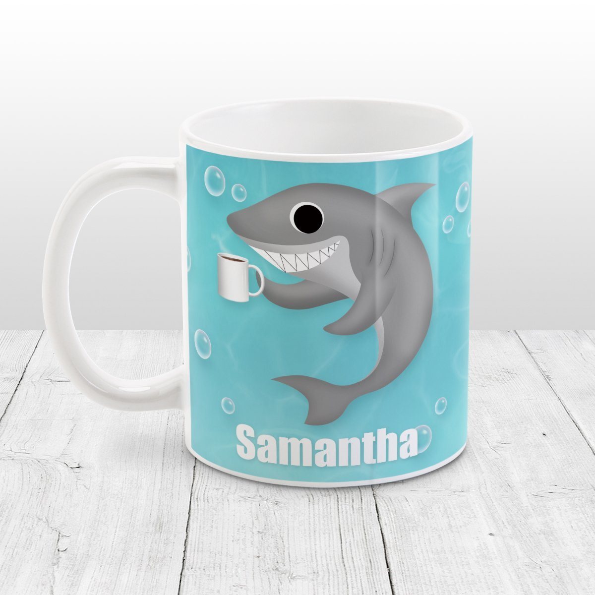 Cute Underwater Coffee Shark - Personalized Shark Mug at Amy's Coffee Mugs