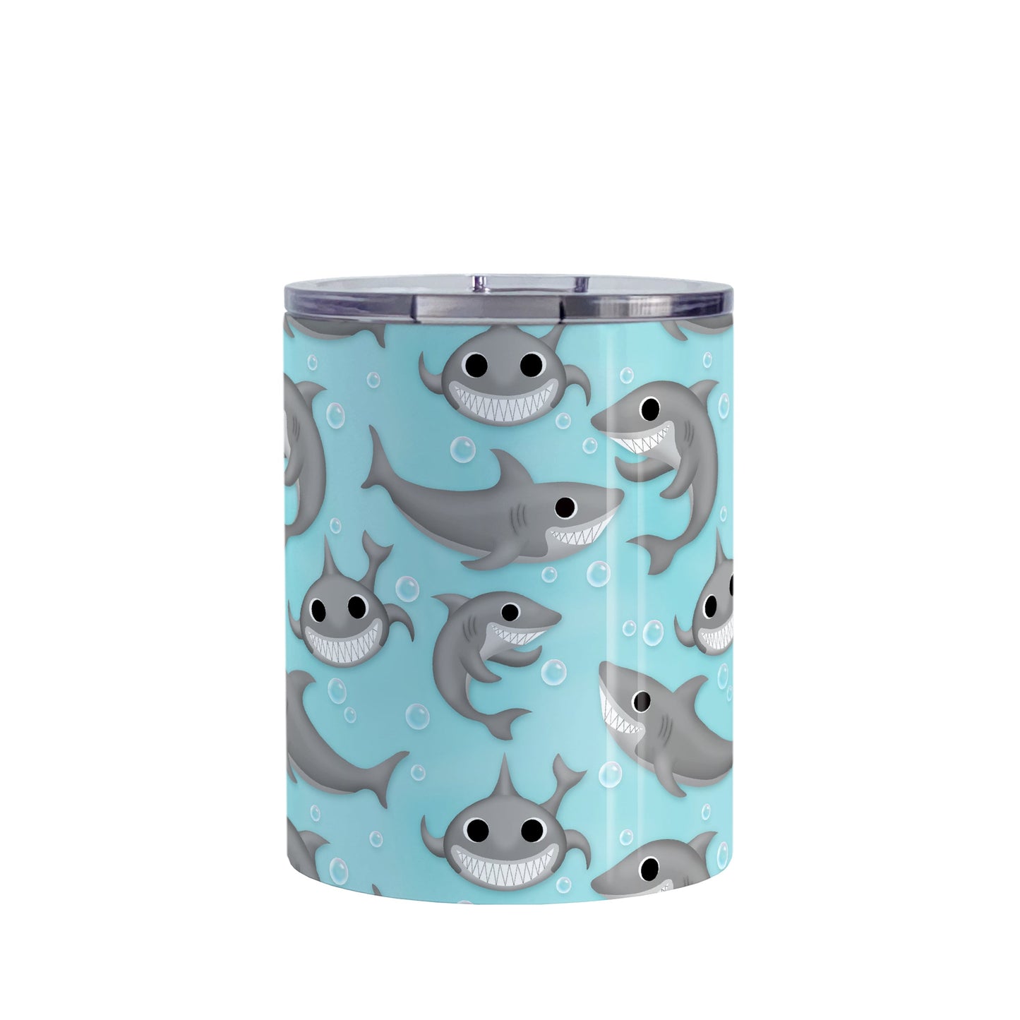 Cute Underwater Shark Pattern Tumbler Cup (10oz, stainless steel insulated) at Amy's Coffee Mugs