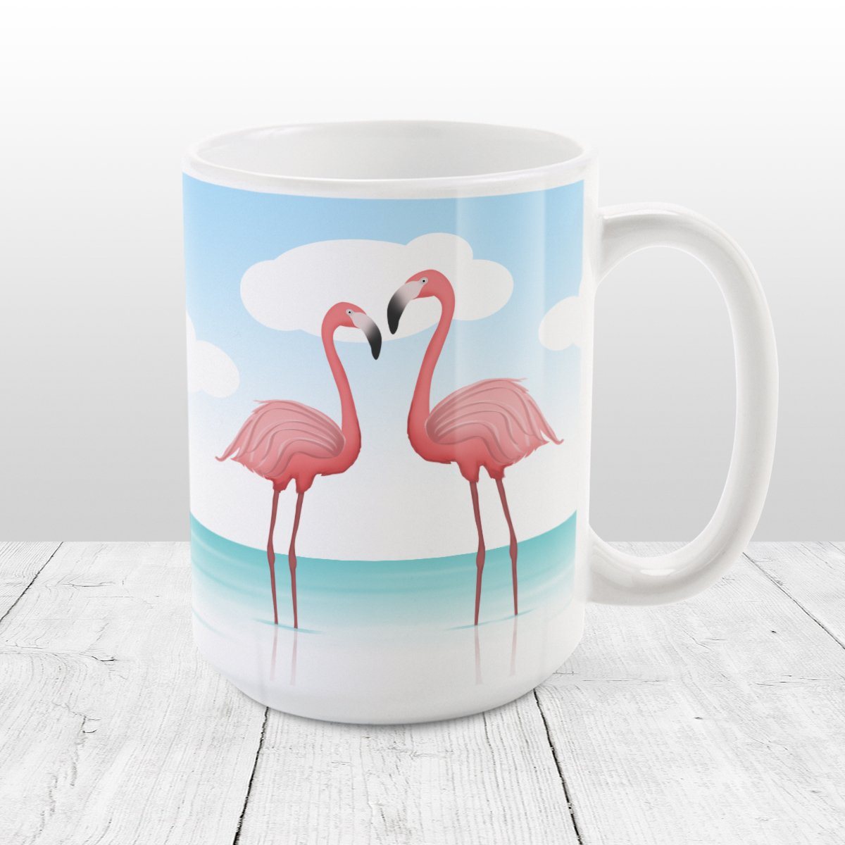 Flamingos in the Water - Flamingo Mug at Amy's Coffee Mugs