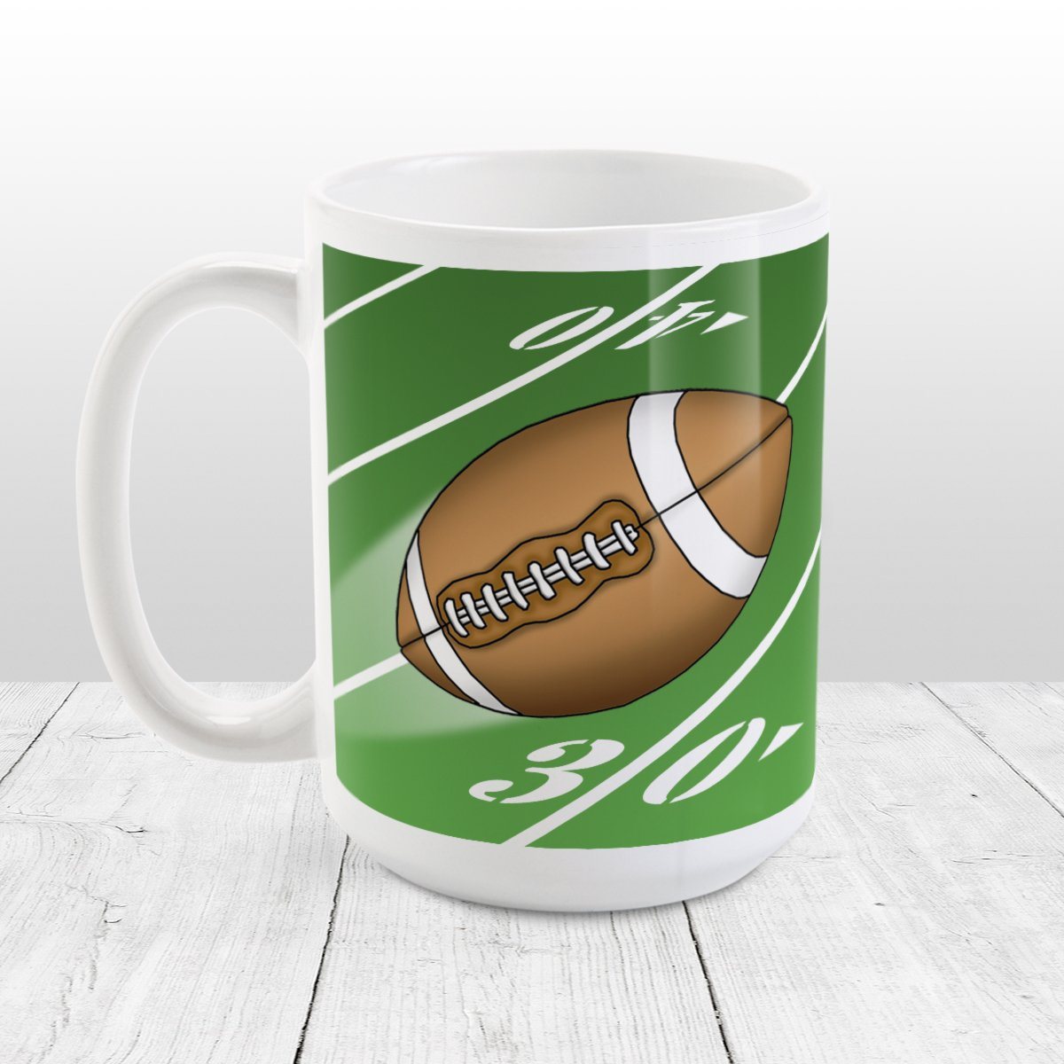 Football Field Green Football Mug at Amy's Coffee Mugs