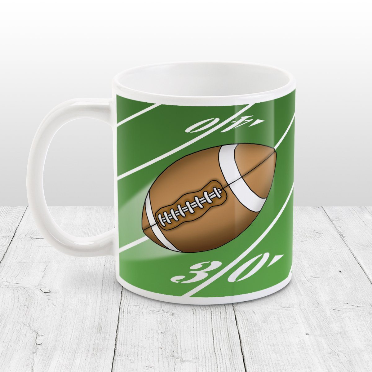 Football Field Green Football Mug at Amy's Coffee Mugs