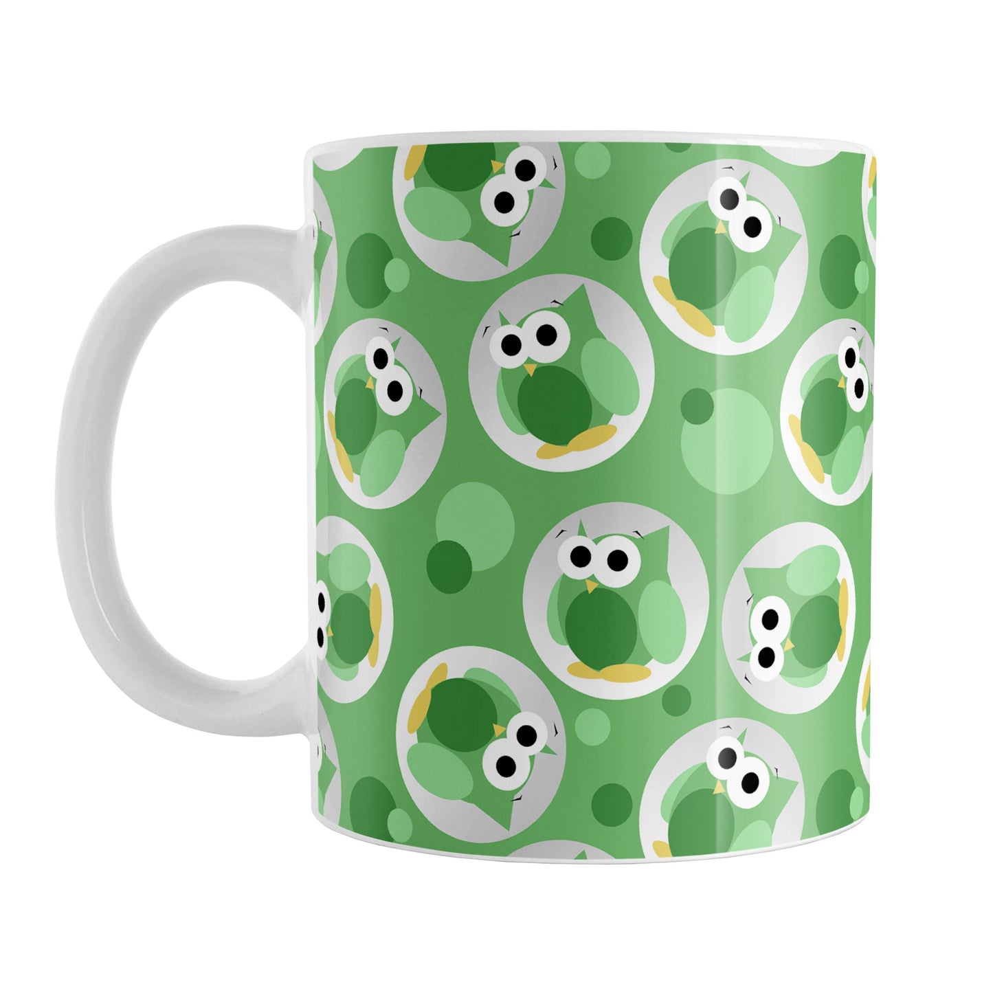 Funny Cute Green Owl Pattern Mug (11oz) at Amy's Coffee Mugs