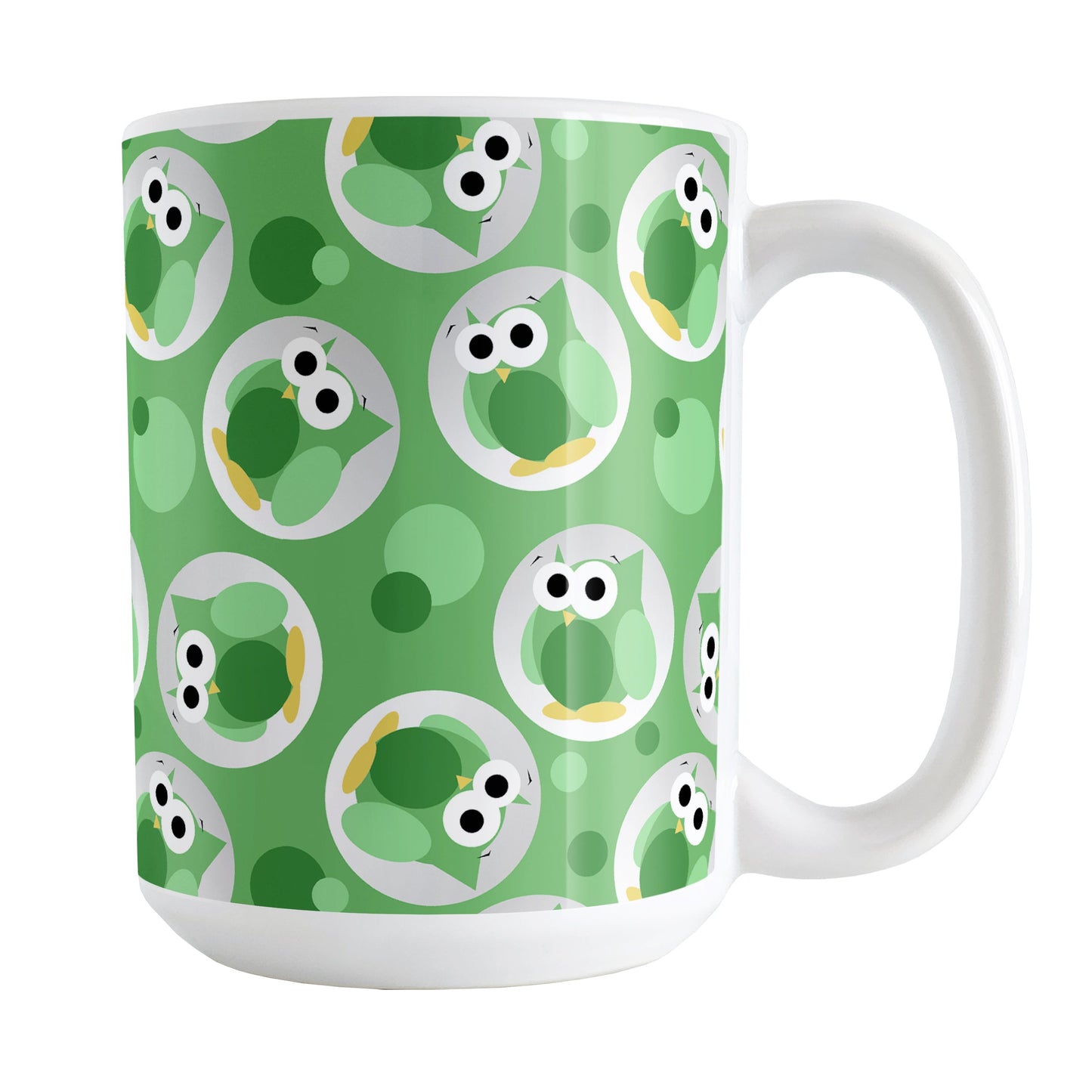 Funny Cute Green Owl Pattern Mug (15oz) at Amy's Coffee Mugs