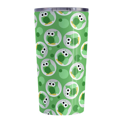Funny Cute Green Owl Pattern Tumbler Cup (20oz, stainless steel insulated) at Amy's Coffee Mugs