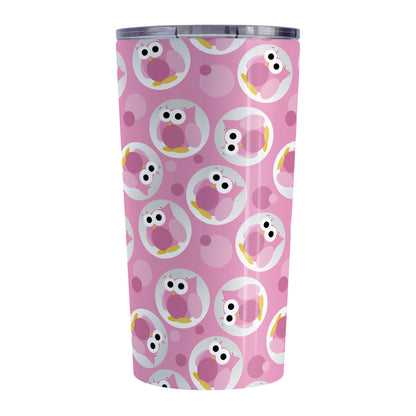 Funny Cute Pink Owl Pattern Tumbler Cup (20oz, stainless steel insulated) at Amy's Coffee Mugs