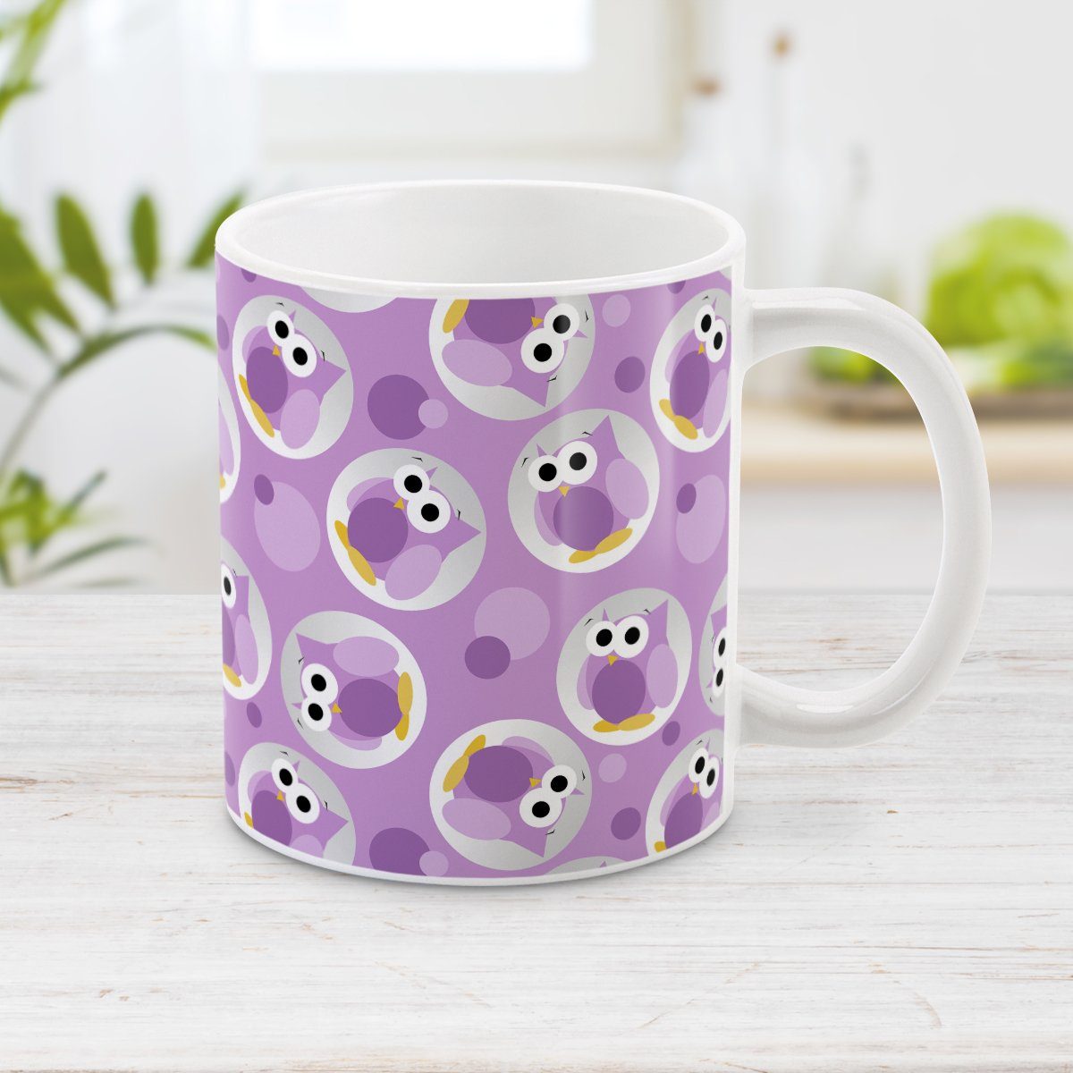 Purple Owl Mug - Funny Cute Purple Owl Pattern Mug at Amy's Coffee Mugs