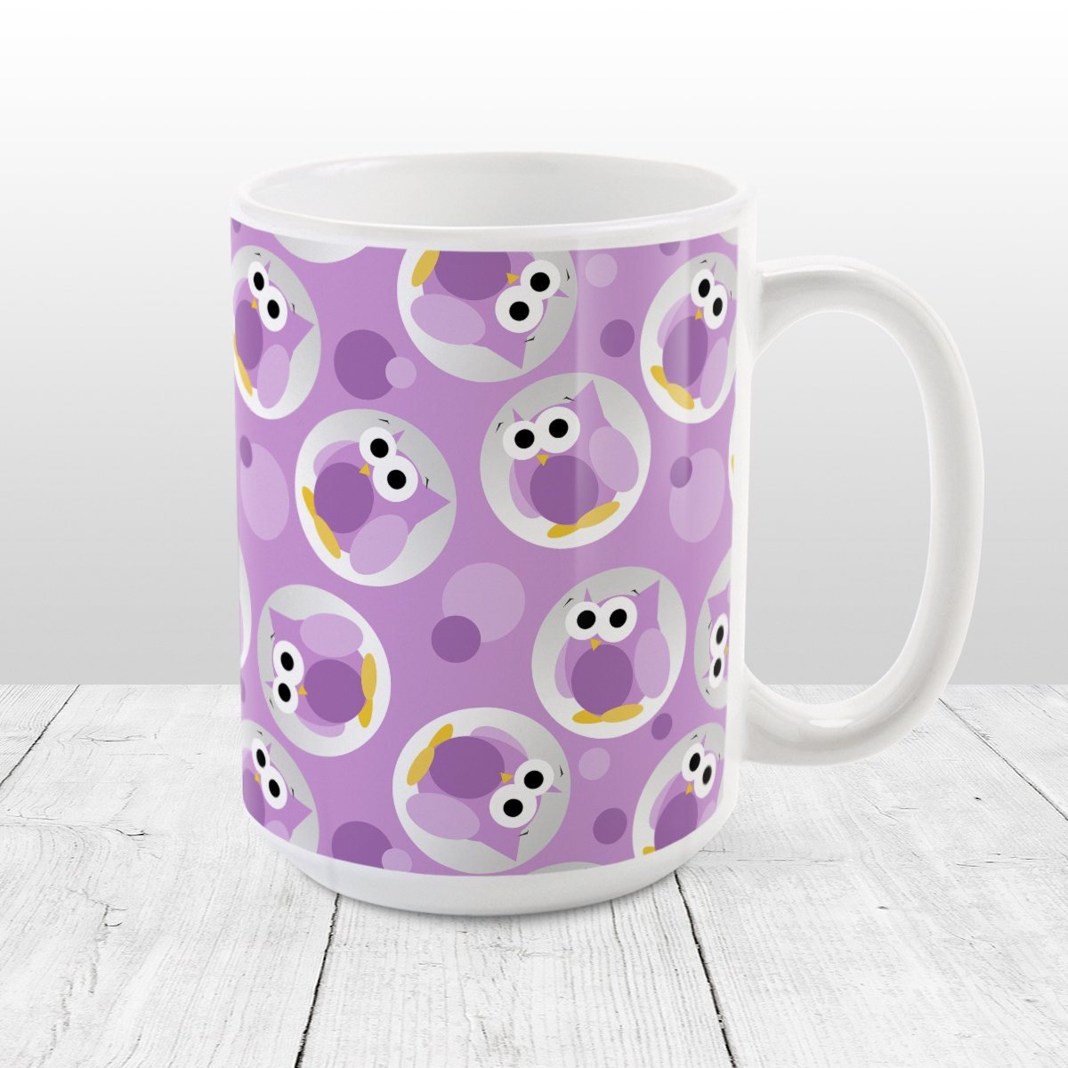 Funny Cute Purple Owl Pattern Mug at Amy's Coffee Mugs