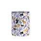 Ghosts and Spirits Halloween Tumbler Cup (10oz) at Amy's Coffee Mugs. A stainless steel insulated tumbler cup designed with a whimsical pattern of purple, orange, black and gray ghosts and spirits that wraps around the cup. 